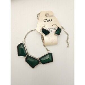 Cato Jewelry Necklace & Earring set Green Faux Stones And Silver Tone